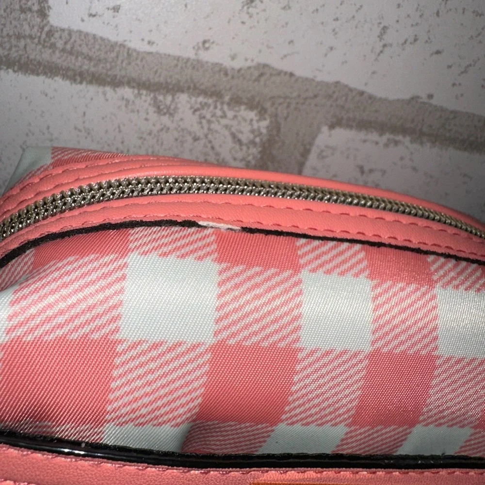VICTORIA’S SECRET CORAL GINGHAM MINI COSMETICS BAG limited edition